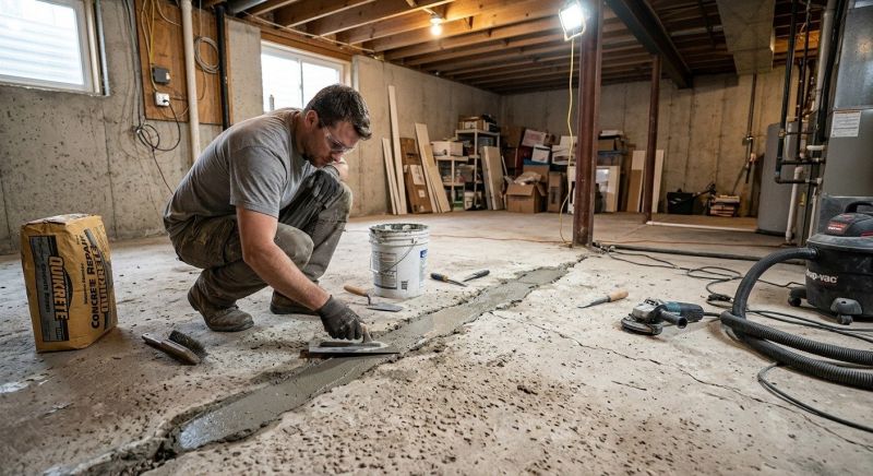 Cracked Basement Floor Repair in Smithville, TN